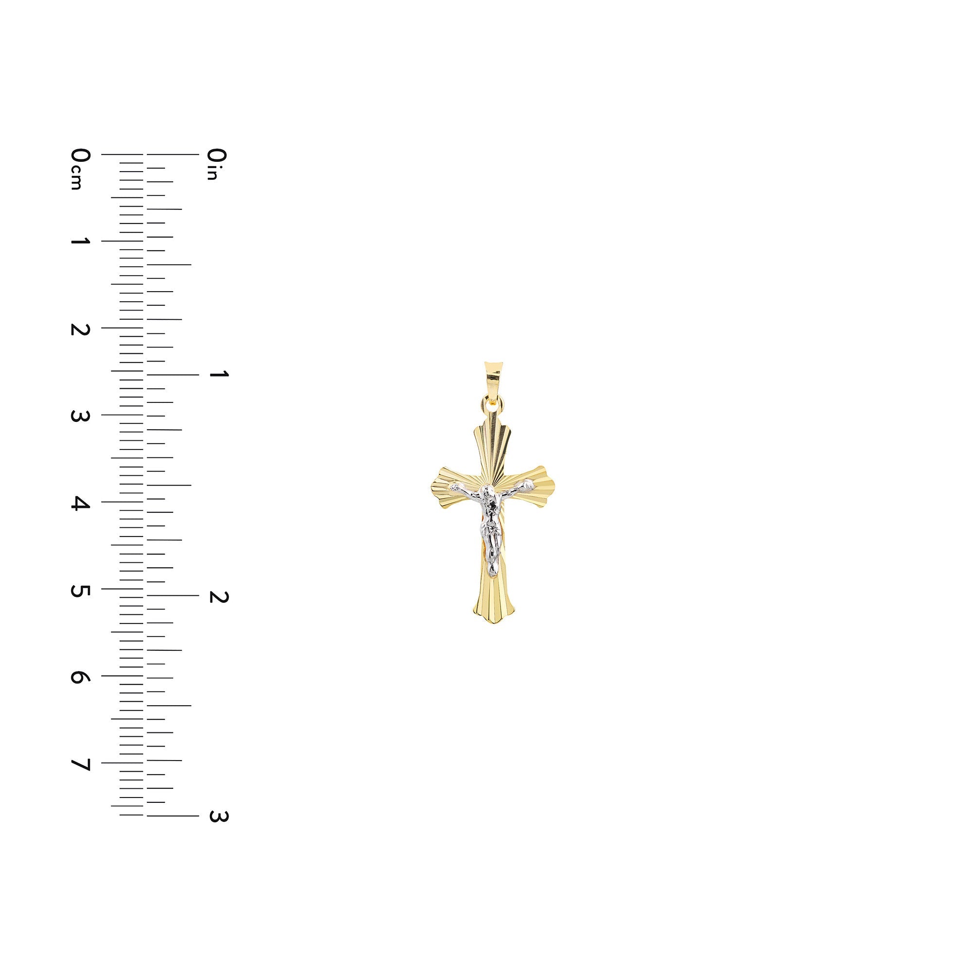 14k Two-Tone Gold Fluted Crucifix Christian Pendant, 1 Inch Length