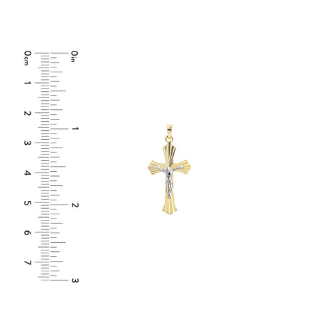 14k Two-Tone Gold Fluted Crucifix Christian Pendant, 1 Inch Length