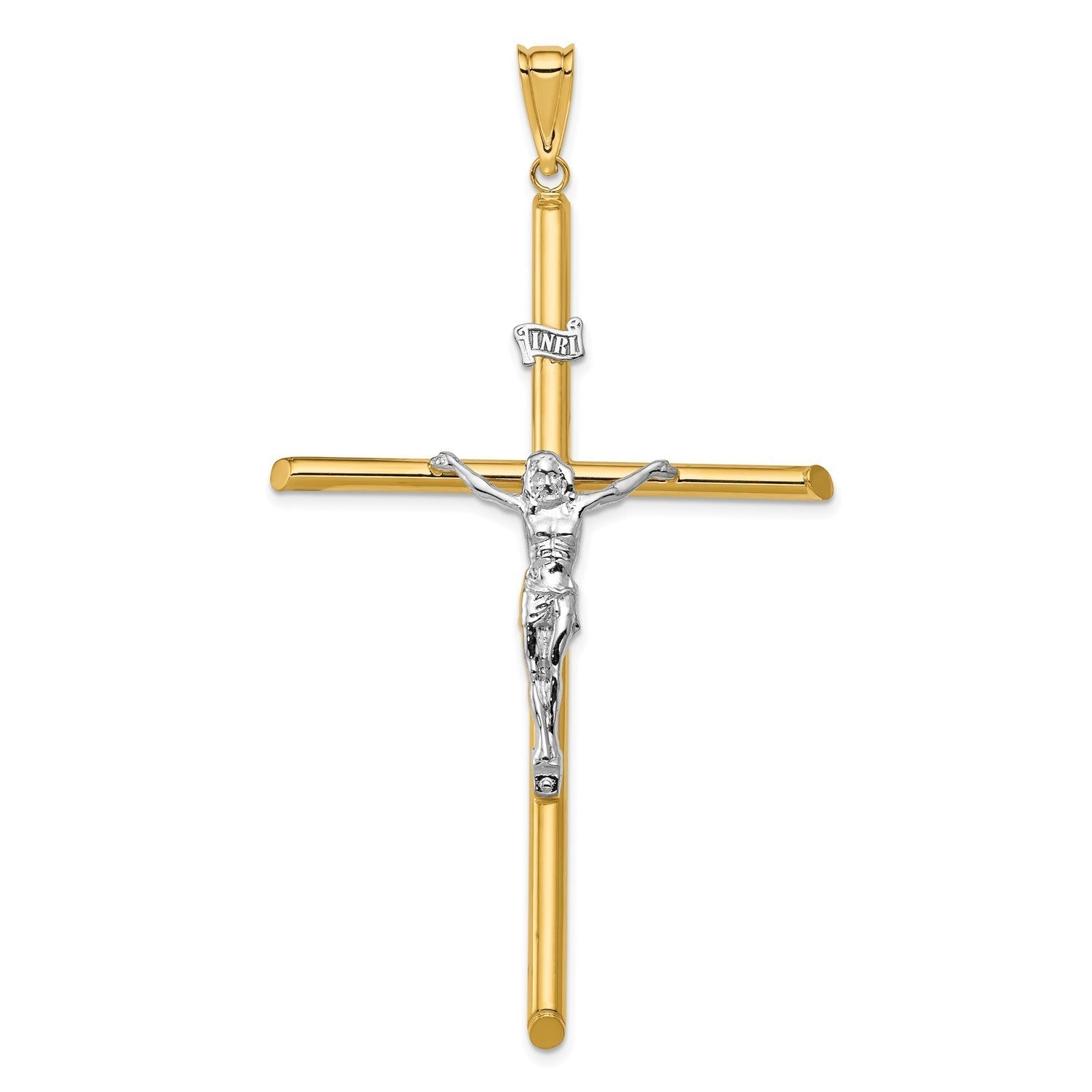 14k Two - Tone Gold High Polished Jesus Crucifix Pendant,76x42mm - JewelryAffairs