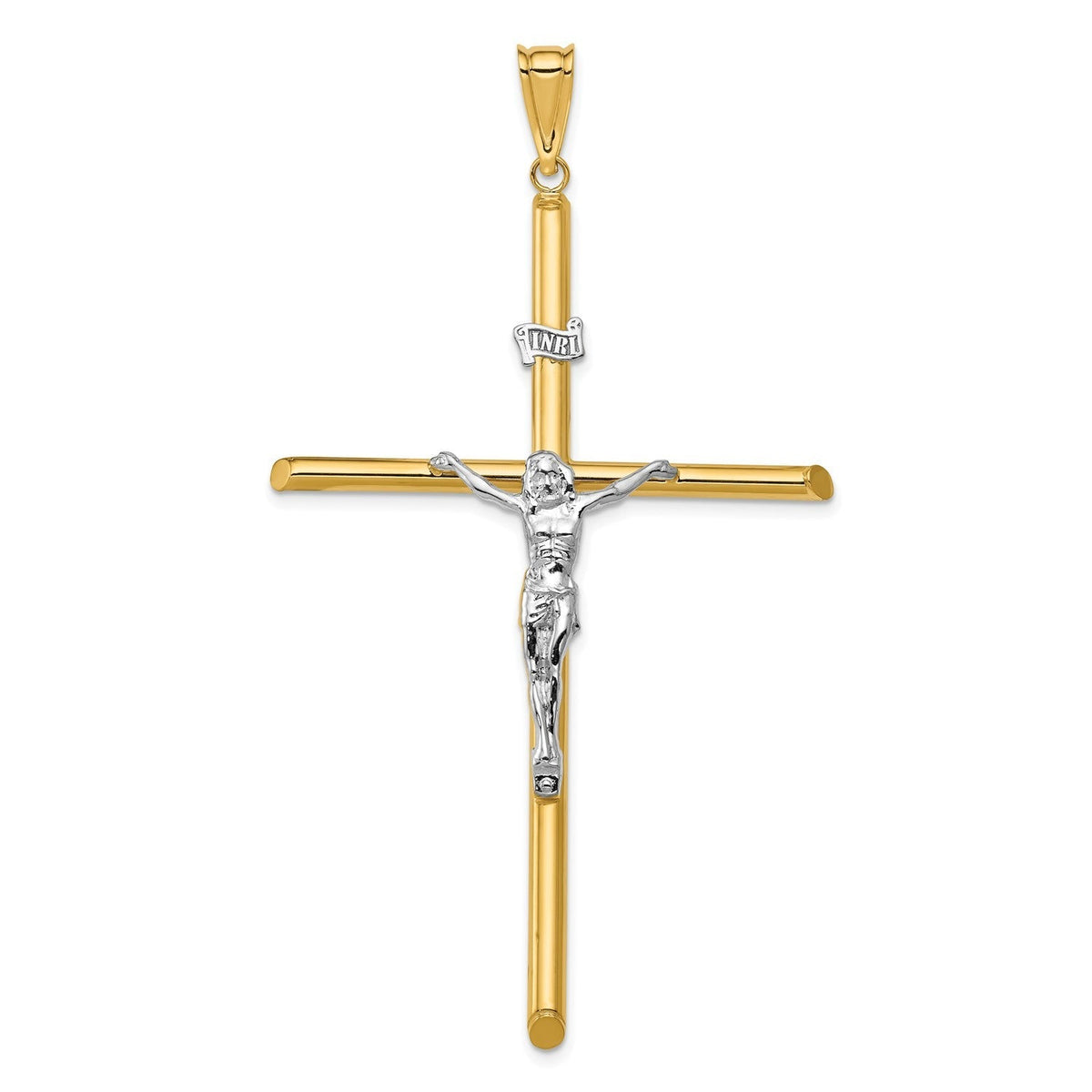 14k Two - Tone Gold High Polished Jesus Crucifix Pendant,76x42mm - JewelryAffairs