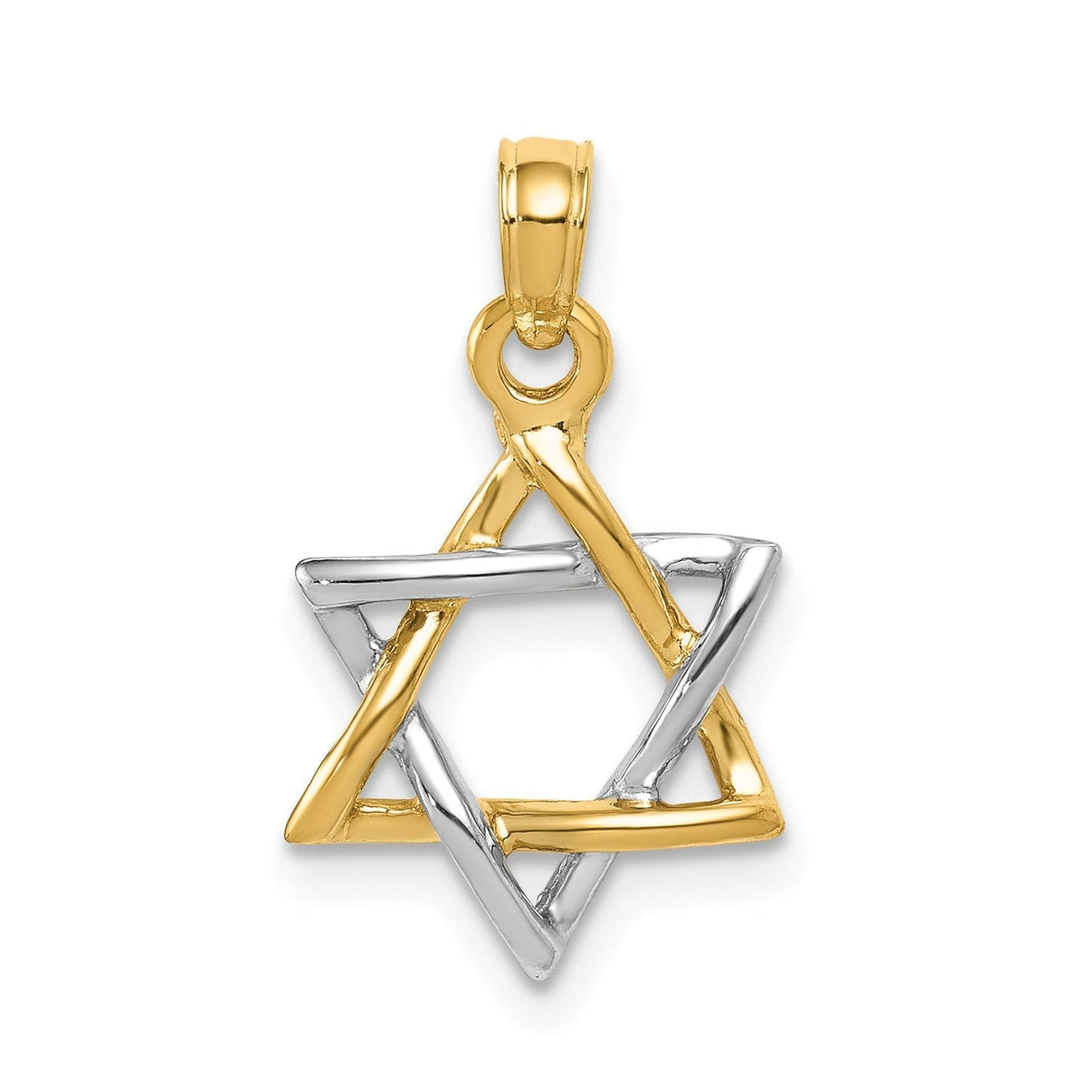 14K Two - Tone Gold Polished Star of David Pendant, 13mm - JewelryAffairs