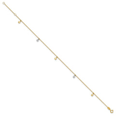 14K Two-tone Solid Gold High Polished Diamond Cut Star Charm Adjustable Anklet,10
