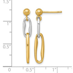 14k Two-Tone Yellow Gold Polished Fancy Long Link Dangle Post Earrings 28mm Length