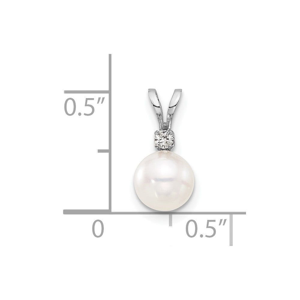 14K White 7mm Round White Akoya Pearl and .03ct Diamond Pendant - JewelryAffairs