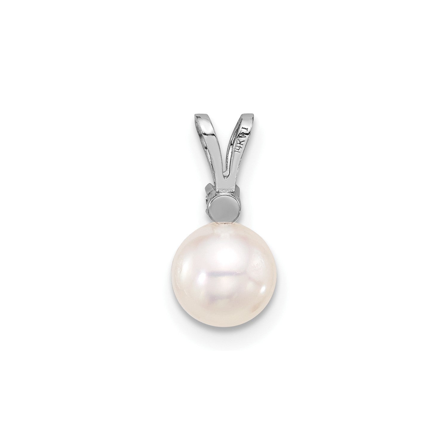 14K White 7mm Round White Akoya Pearl and .03ct Diamond Pendant - JewelryAffairs
