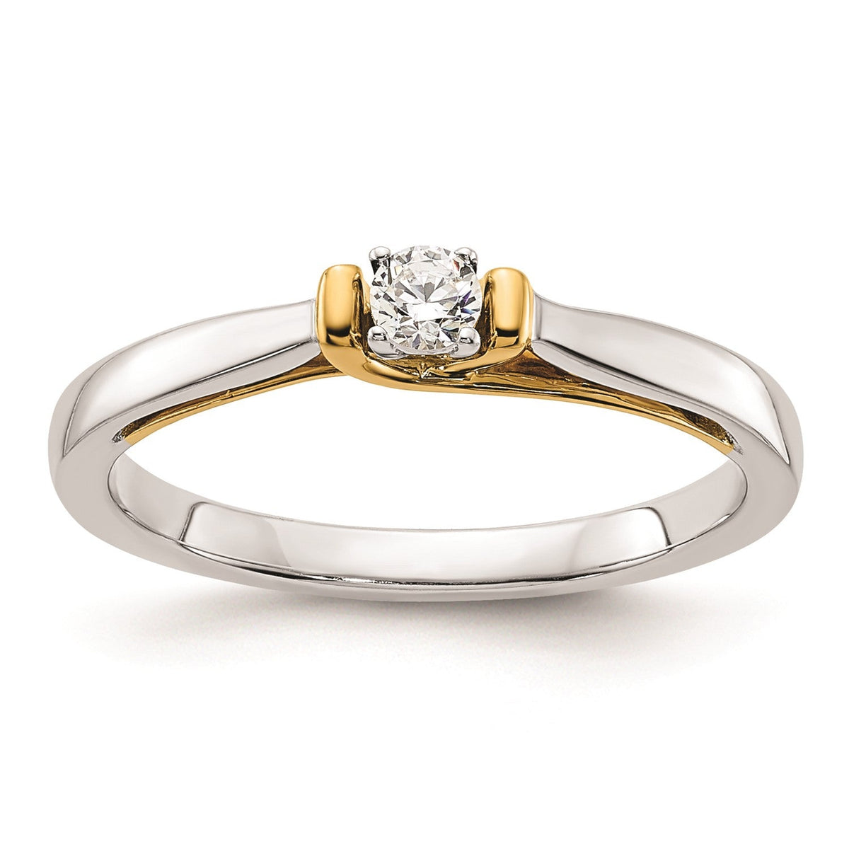 14k White and Yellow Real Gold 1/10 carat Round Diamond Promise Engagement Ring - JewelryAffairs