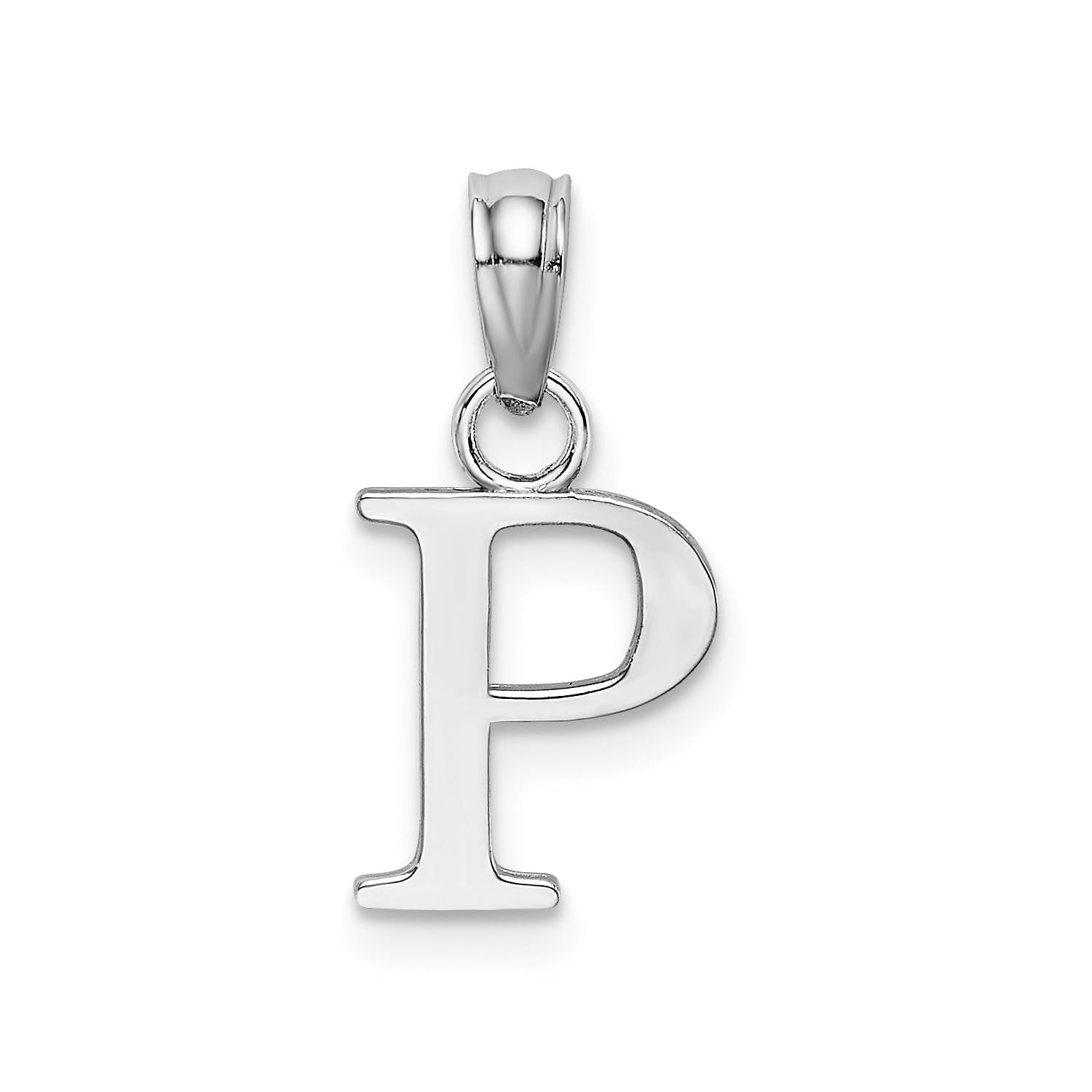 14K White Gold Block Font Letter Initial Pendant, 12x13mm - JewelryAffairs