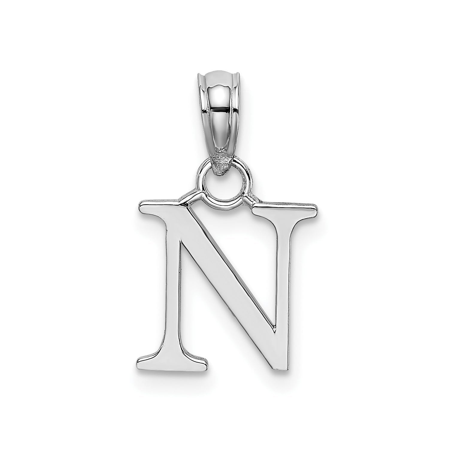 14K White Gold Block Font Letter Initial Pendant, 12x13mm - JewelryAffairs