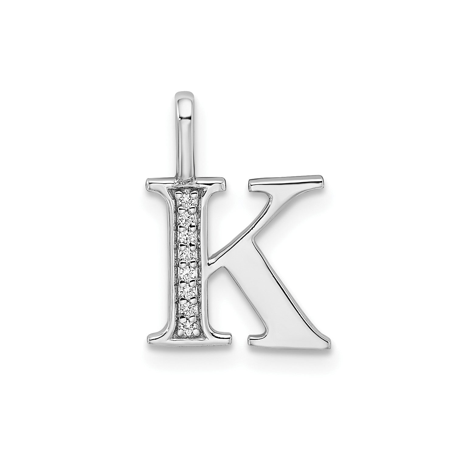 14k White Gold Diamond Block Font Letter Initial Pendant, 15x10mm - JewelryAffairs