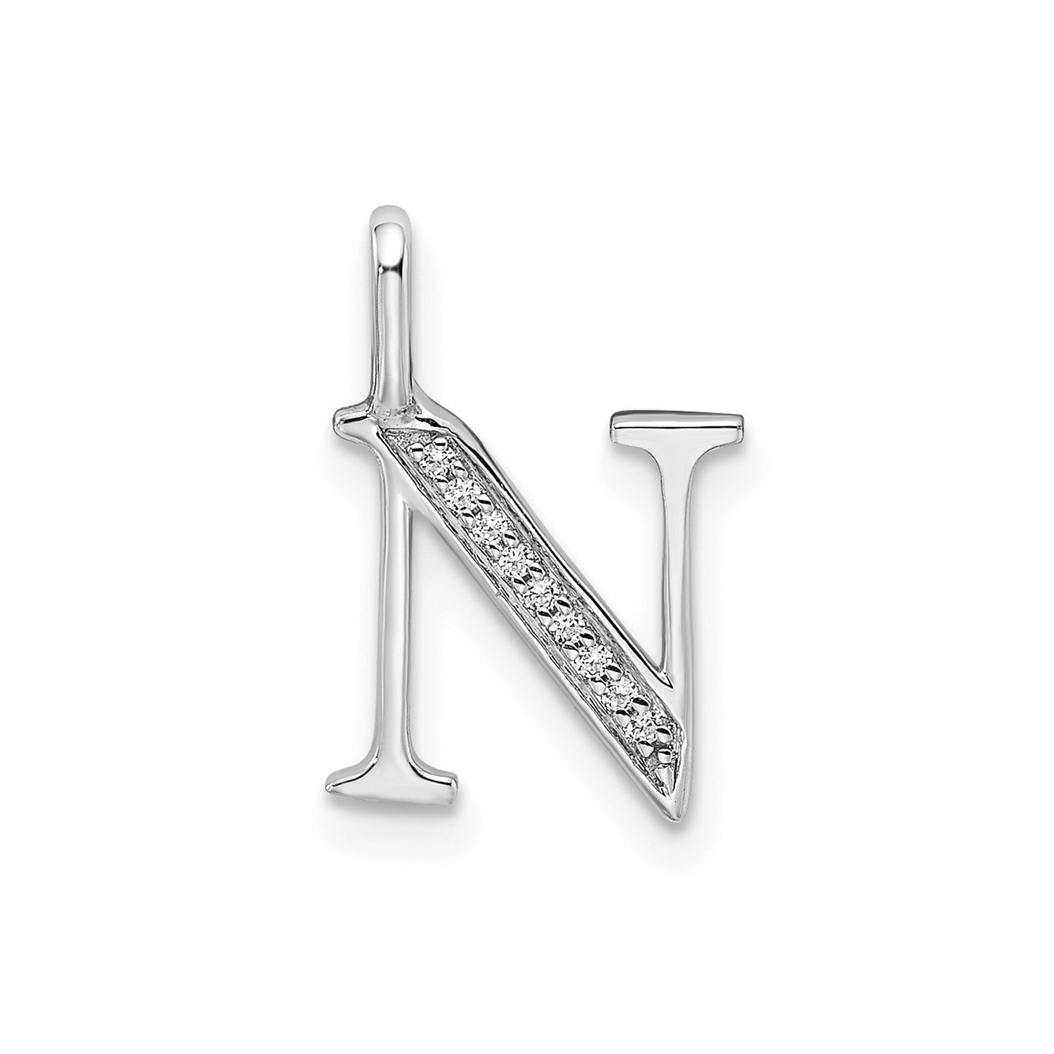 14k White Gold Diamond Block Font Letter Initial Pendant, 15x10mm - JewelryAffairs