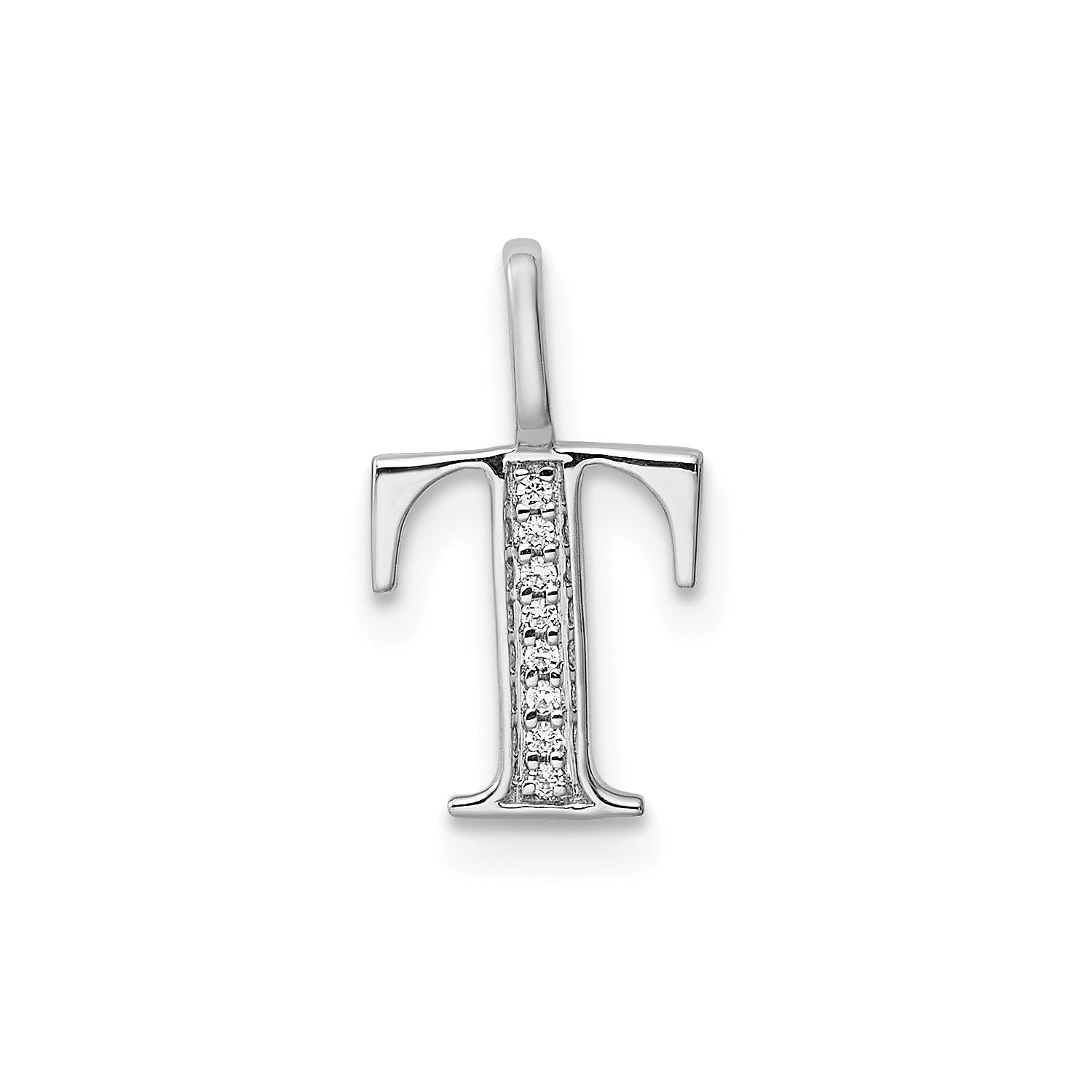 14k White Gold Diamond Block Font Letter Initial Pendant, 15x10mm - JewelryAffairs