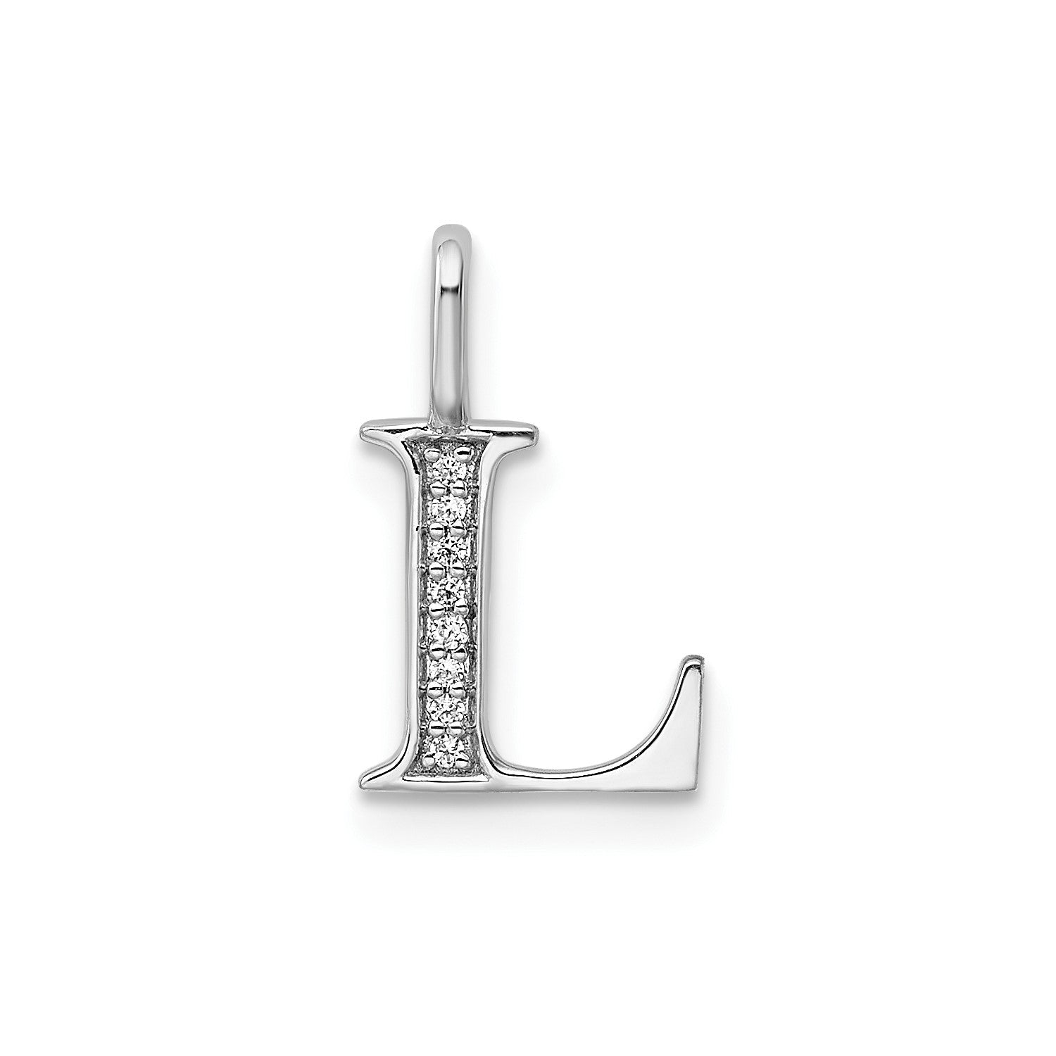 14k White Gold Diamond Block Font Letter Initial Pendant, 15x10mm - JewelryAffairs