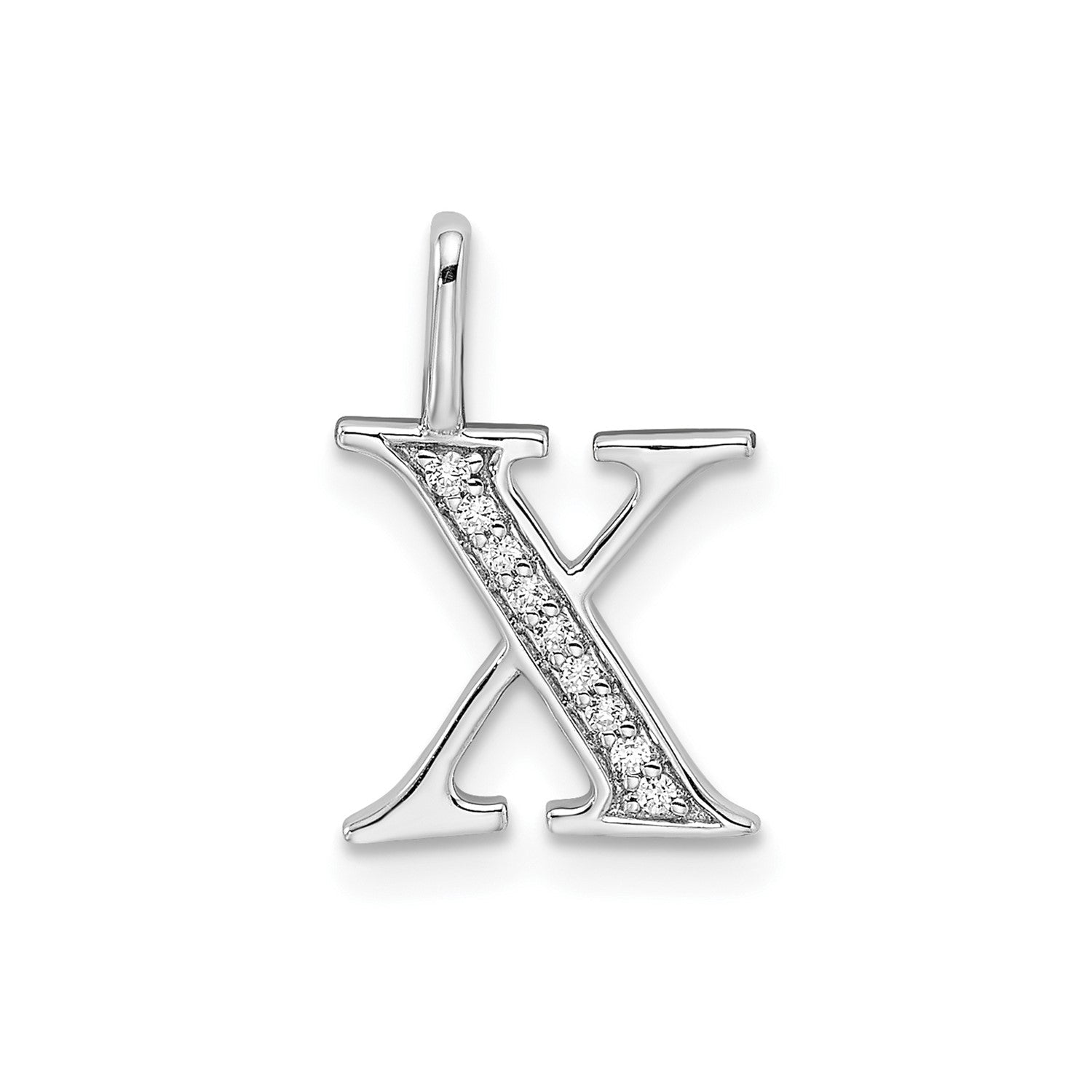 14k White Gold Diamond Block Font Letter Initial Pendant, 15x10mm - JewelryAffairs