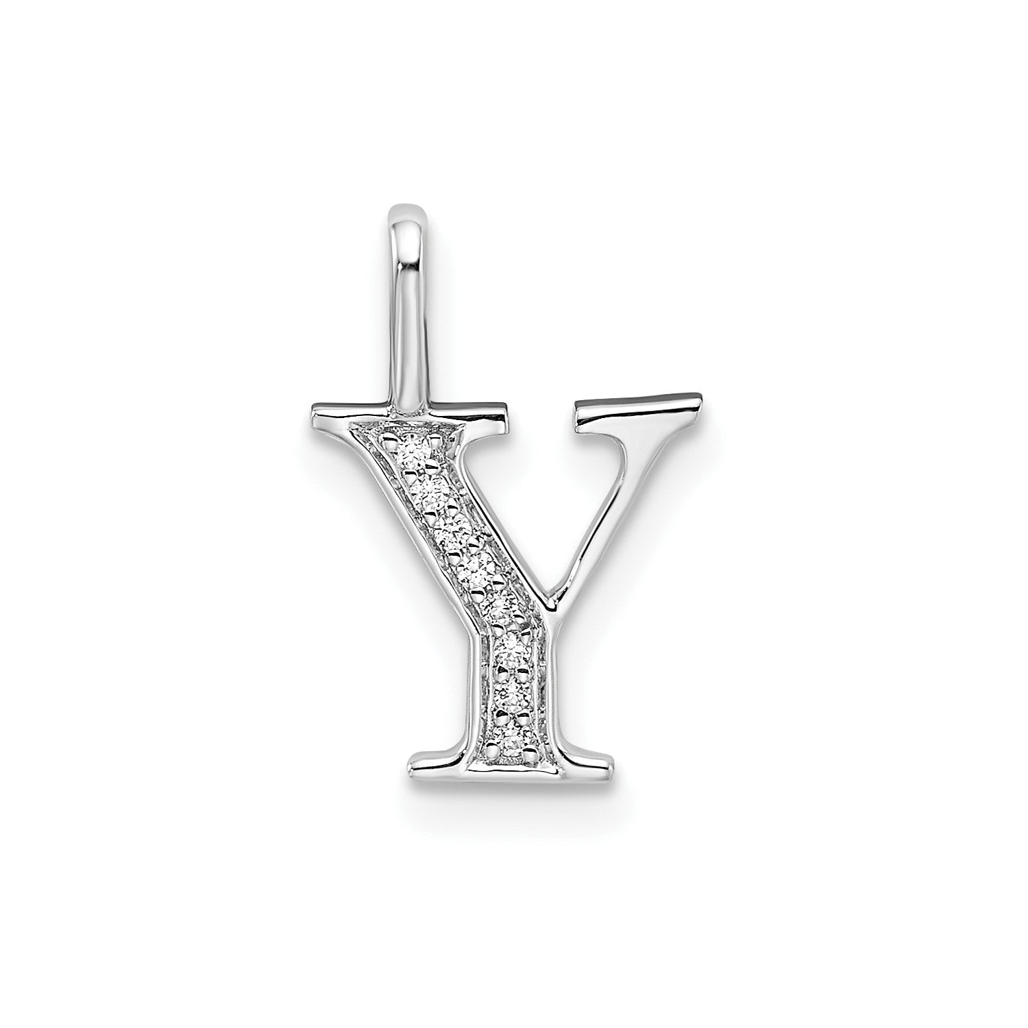 14k White Gold Diamond Block Font Letter Initial Pendant, 15x10mm - JewelryAffairs
