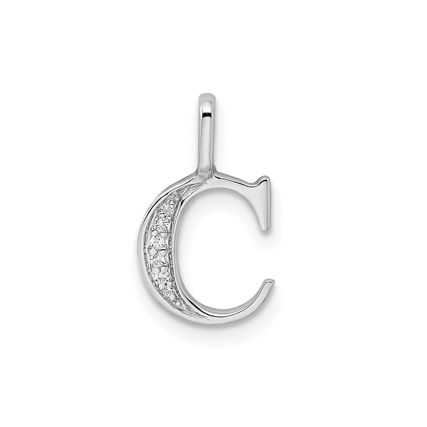 14k White Gold Diamond Block Font Letter Initial Pendant, 15x10mm - JewelryAffairs
