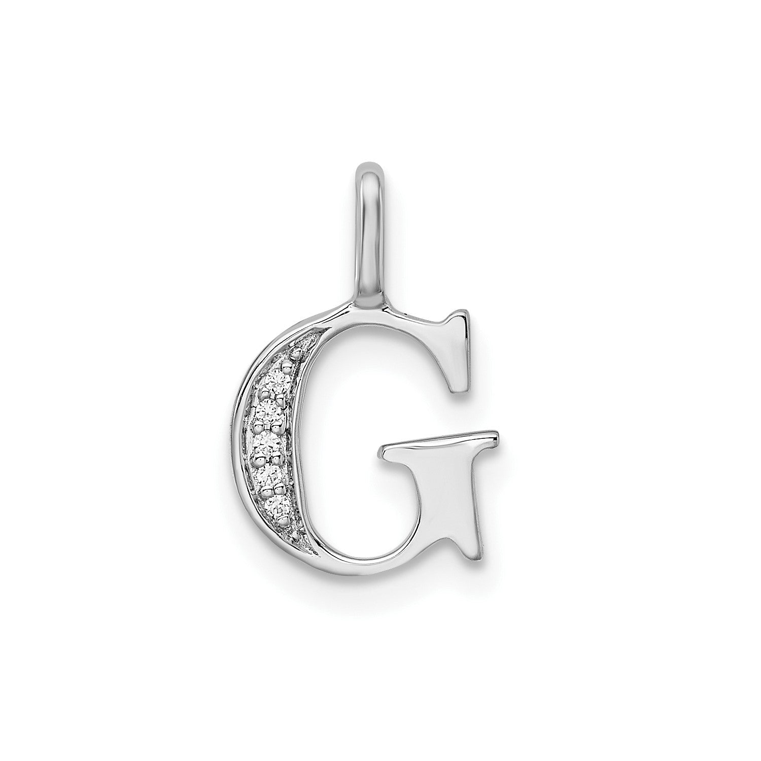 14k White Gold Diamond Block Font Letter Initial Pendant, 15x10mm - JewelryAffairs