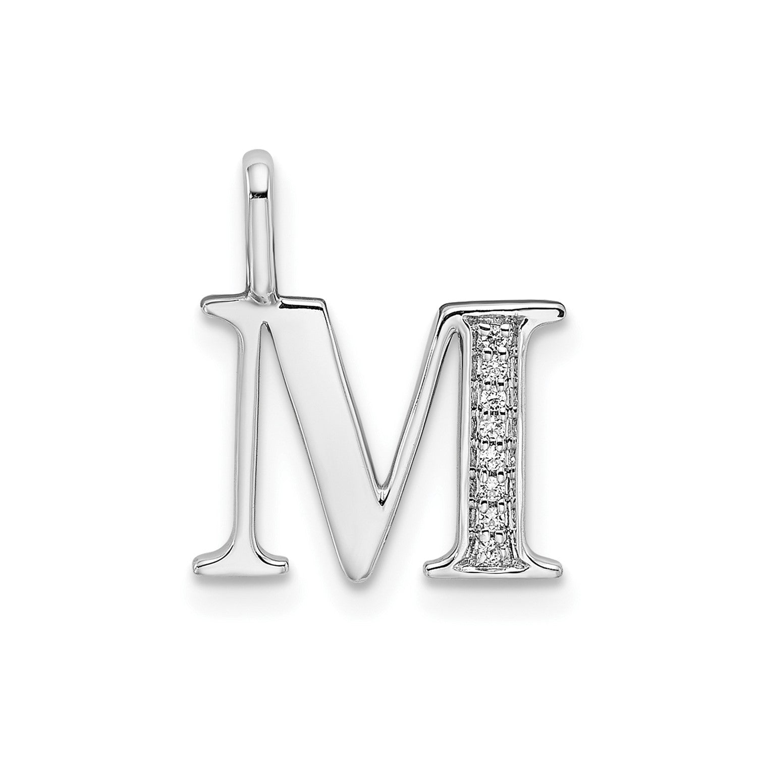 14k White Gold Diamond Block Font Letter Initial Pendant, 15x10mm - JewelryAffairs