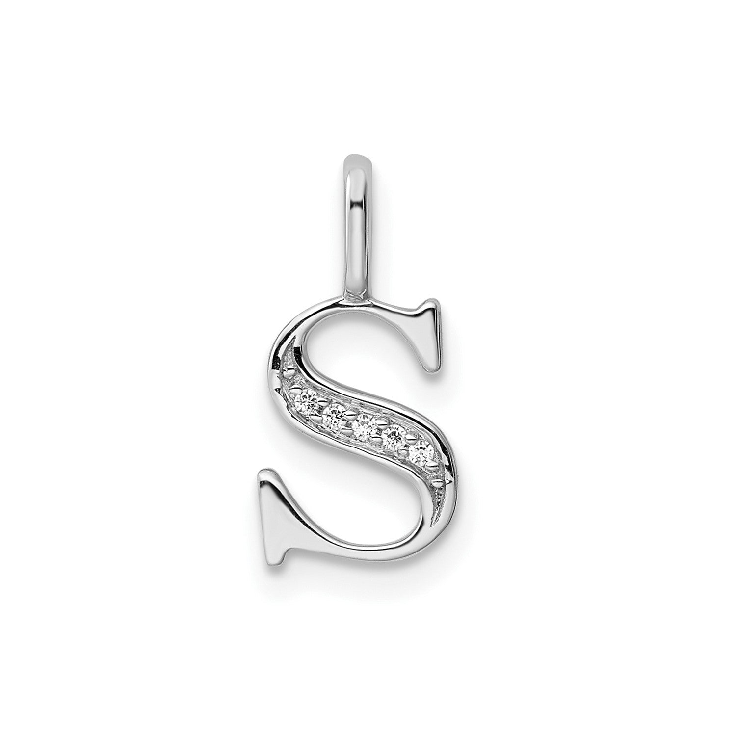 14k White Gold Diamond Block Font Letter Initial Pendant, 15x10mm - JewelryAffairs