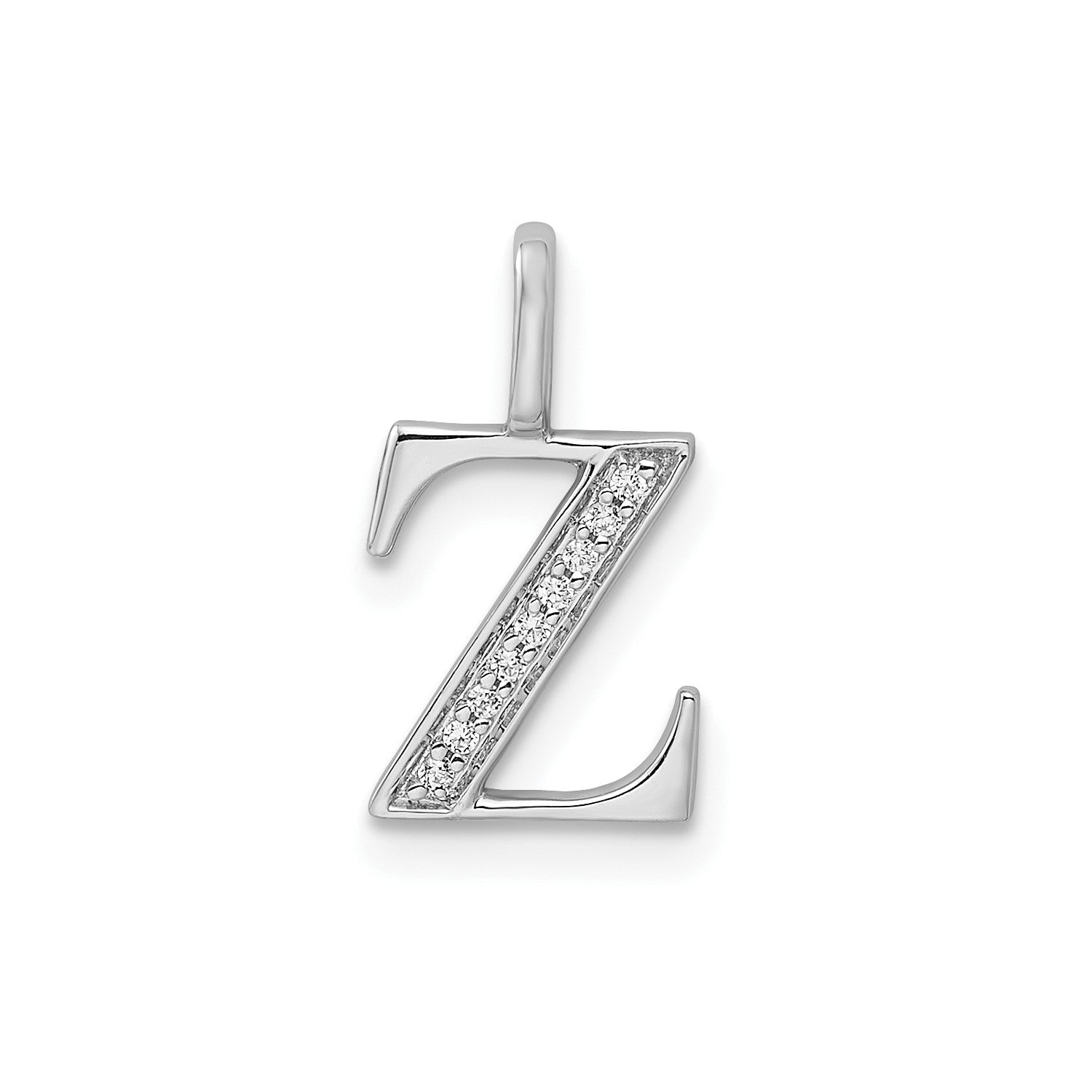 14k White Gold Diamond Block Font Letter Initial Pendant, 15x10mm - JewelryAffairs