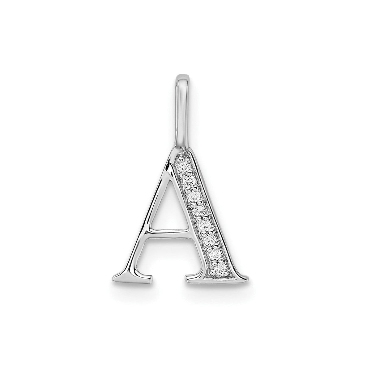 14k White Gold Diamond Block Font Letter Initial Pendant, 15x10mm - JewelryAffairs