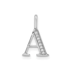 14k White Gold Diamond Block Font Letter Initial Pendant, 15x10mm - JewelryAffairs