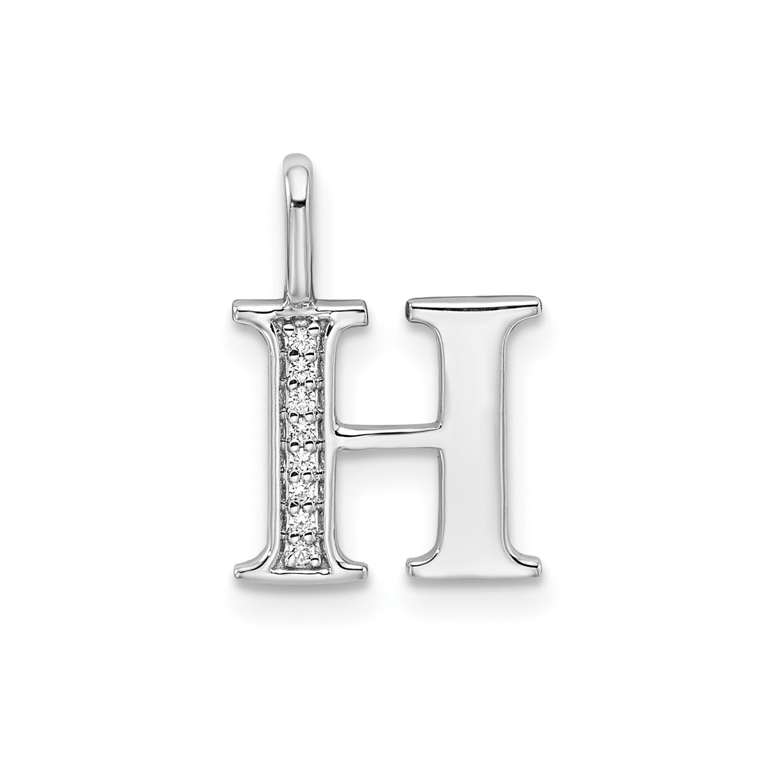 14k White Gold Diamond Block Font Letter Initial Pendant, 15x10mm - JewelryAffairs