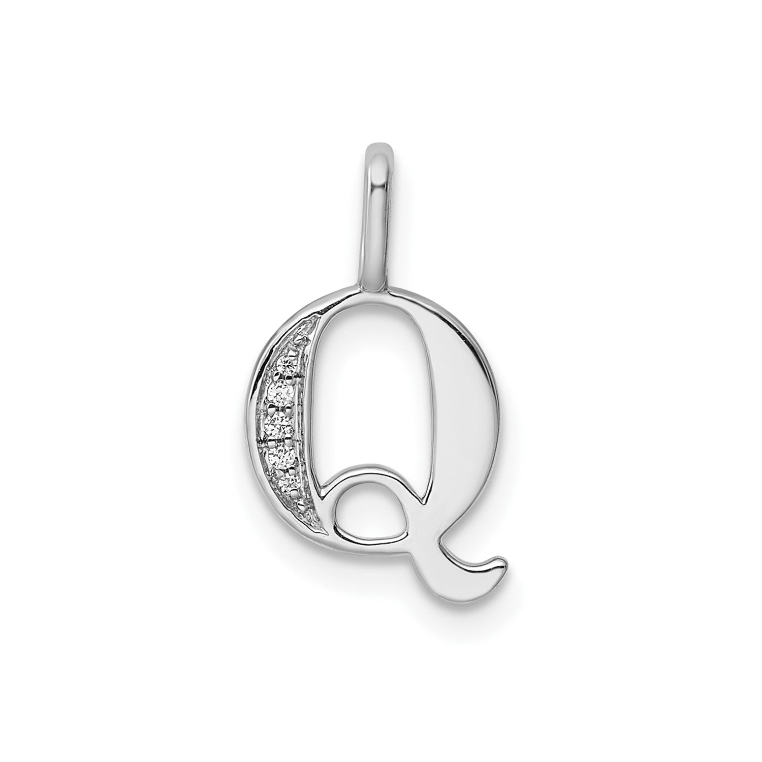 14k White Gold Diamond Block Font Letter Initial Pendant, 15x10mm - JewelryAffairs
