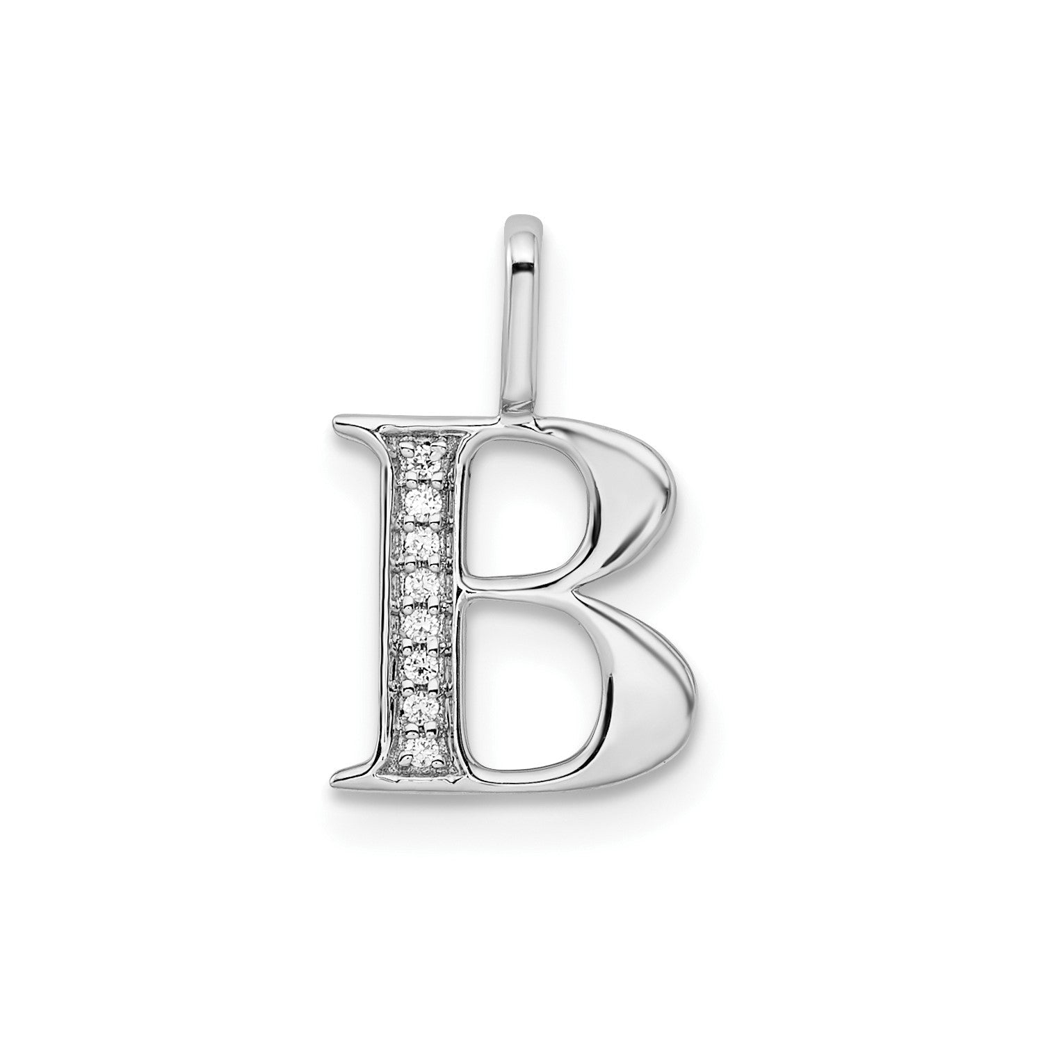 14k White Gold Diamond Block Font Letter Initial Pendant, 15x10mm - JewelryAffairs
