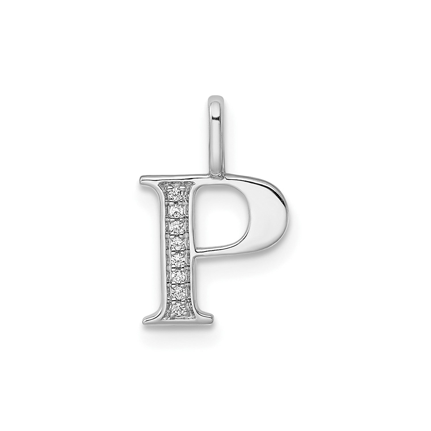 14k White Gold Diamond Block Font Letter Initial Pendant, 15x10mm - JewelryAffairs