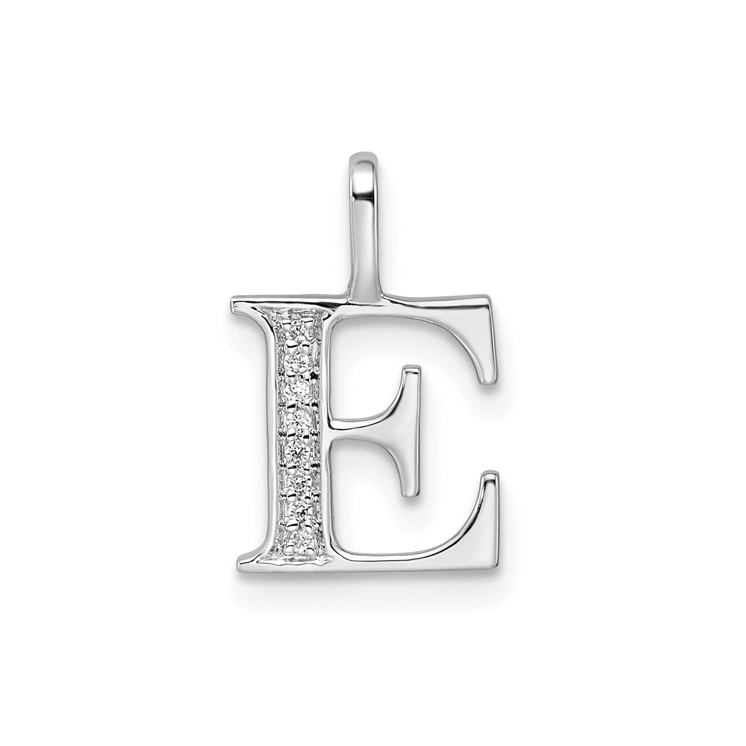 14k White Gold Diamond Block Font Letter Initial Pendant, 15x10mm - JewelryAffairs