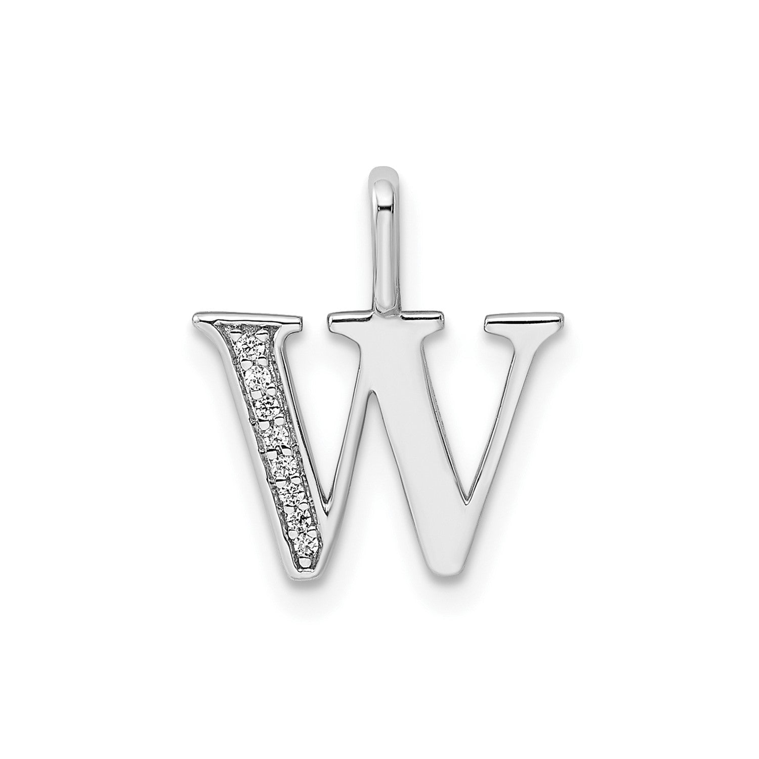 14k White Gold Diamond Block Font Letter Initial Pendant, 15x10mm - JewelryAffairs
