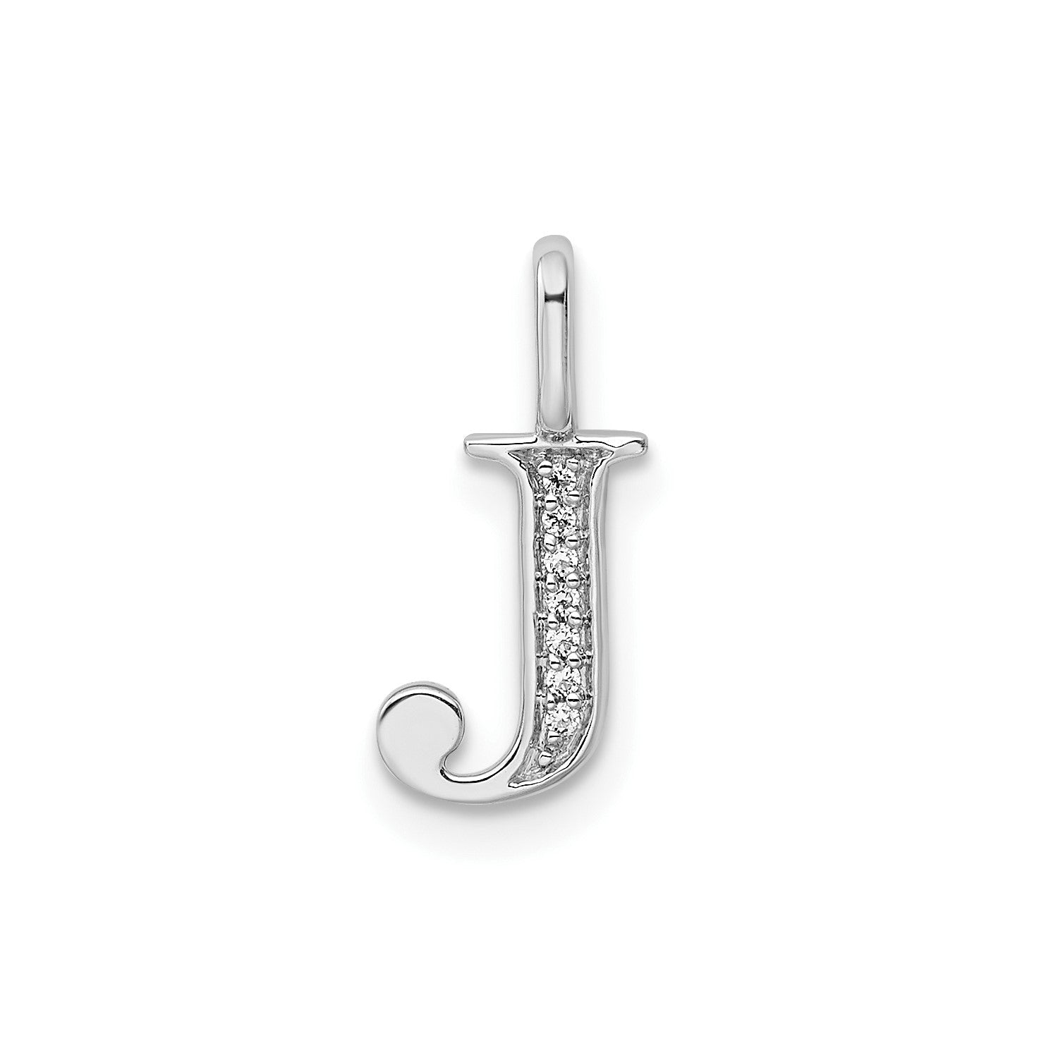 14k White Gold Diamond Block Font Letter Initial Pendant, 15x10mm - JewelryAffairs