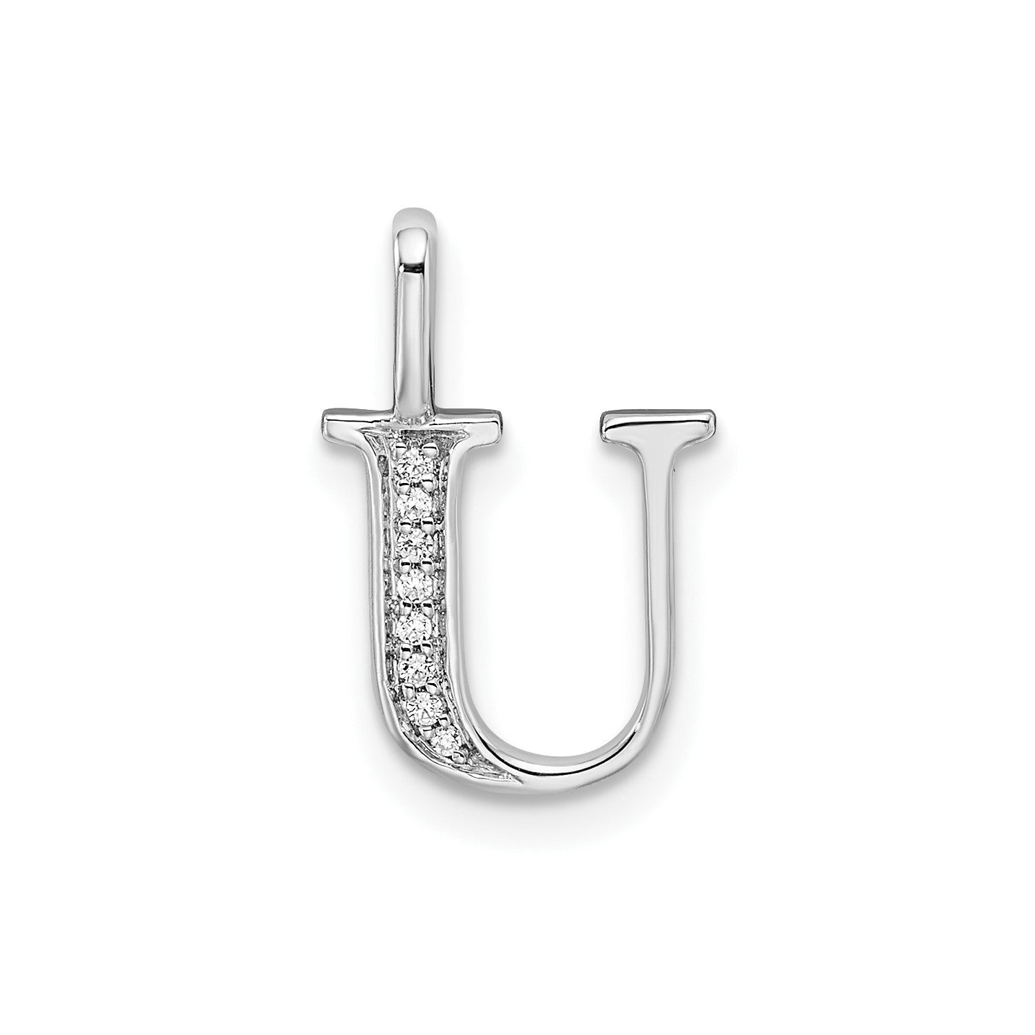 14k White Gold Diamond Block Font Letter Initial Pendant, 15x10mm - JewelryAffairs