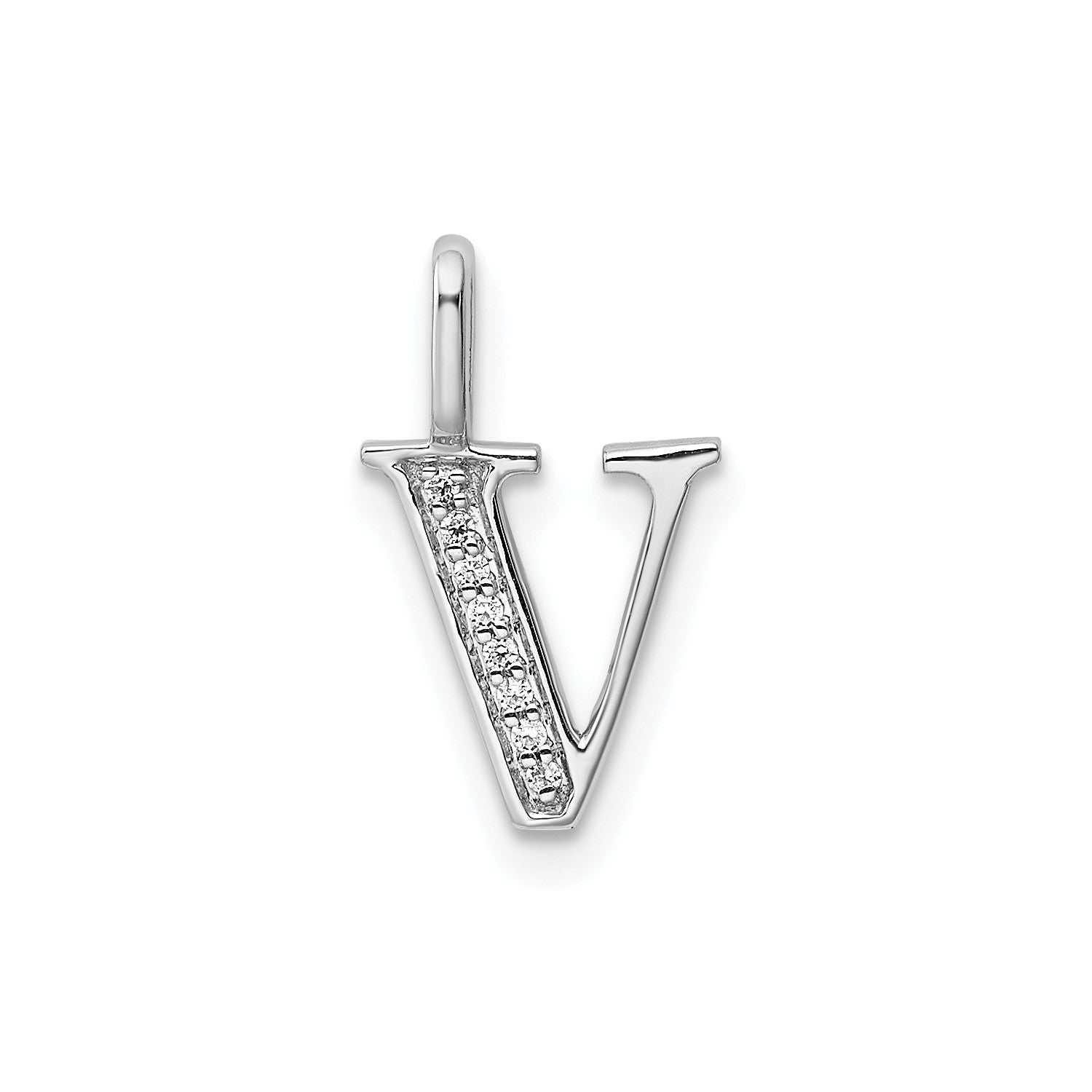 14k White Gold Diamond Block Font Letter Initial Pendant, 15x10mm - JewelryAffairs