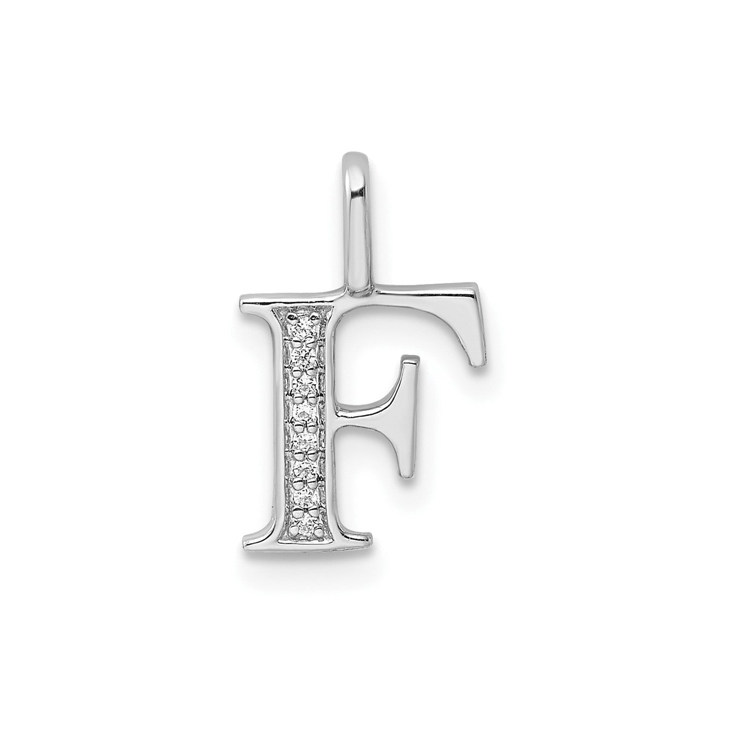 14k White Gold Diamond Block Font Letter Initial Pendant, 15x10mm - JewelryAffairs