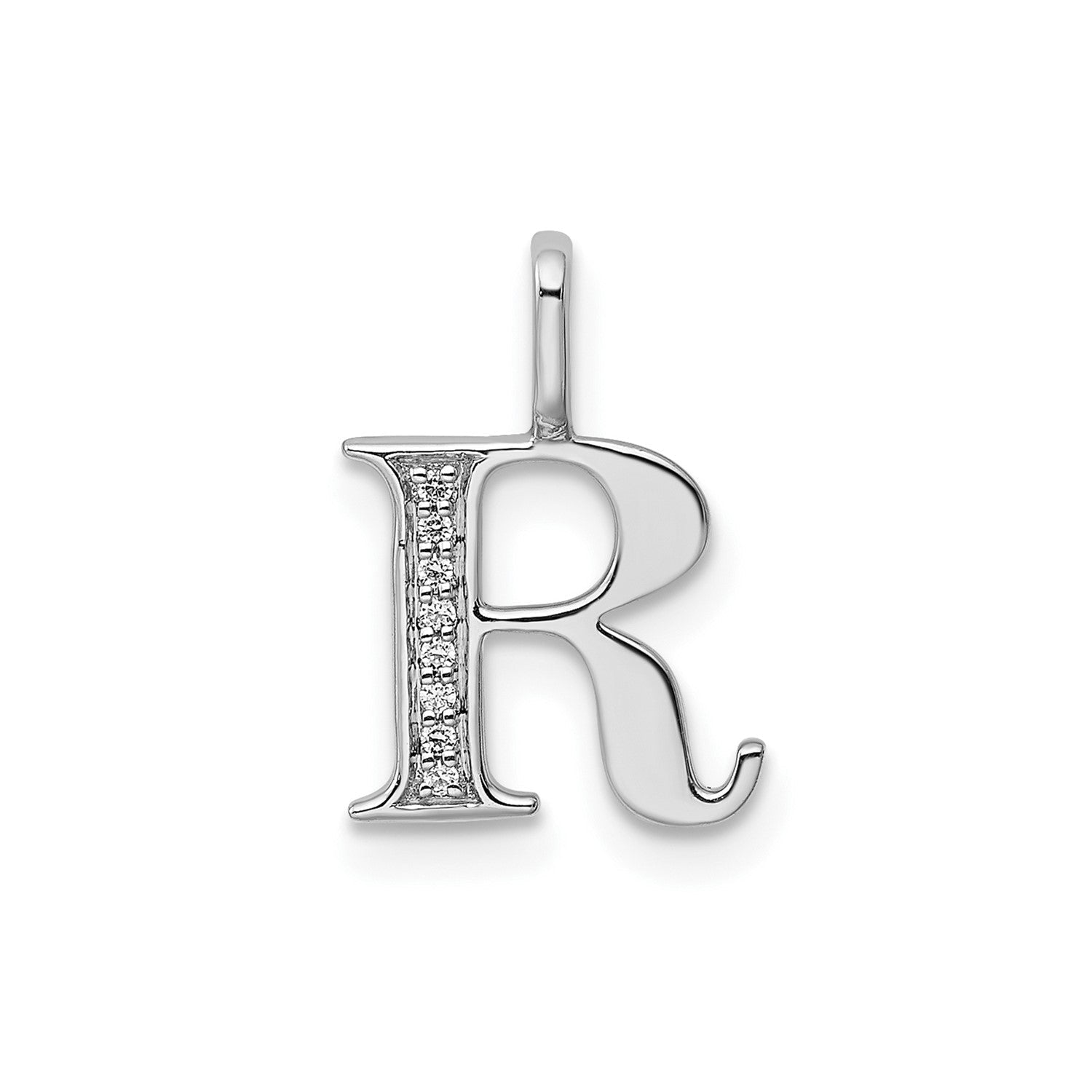 14k White Gold Diamond Block Font Letter Initial Pendant, 15x10mm - JewelryAffairs