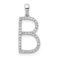 14K White Gold Diamond Letter Initial Pendant, 19x11mm