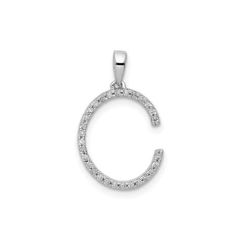 14K White Gold Diamond Letter Initial Pendant, 19x11mm