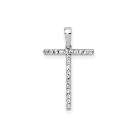 14K White Gold Diamond Letter Initial Pendant, 19x11mm