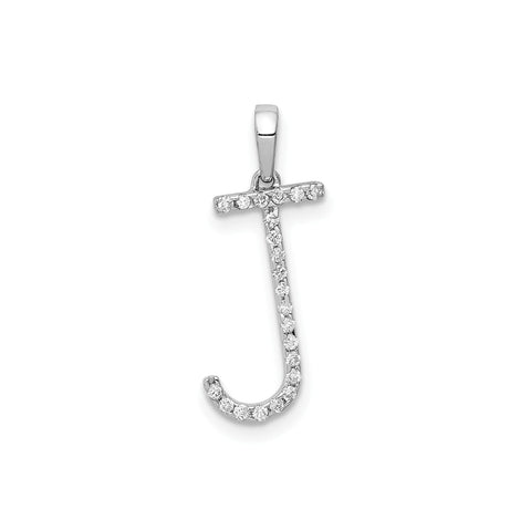 14K White Gold Diamond Letter Initial Pendant, 19x11mm