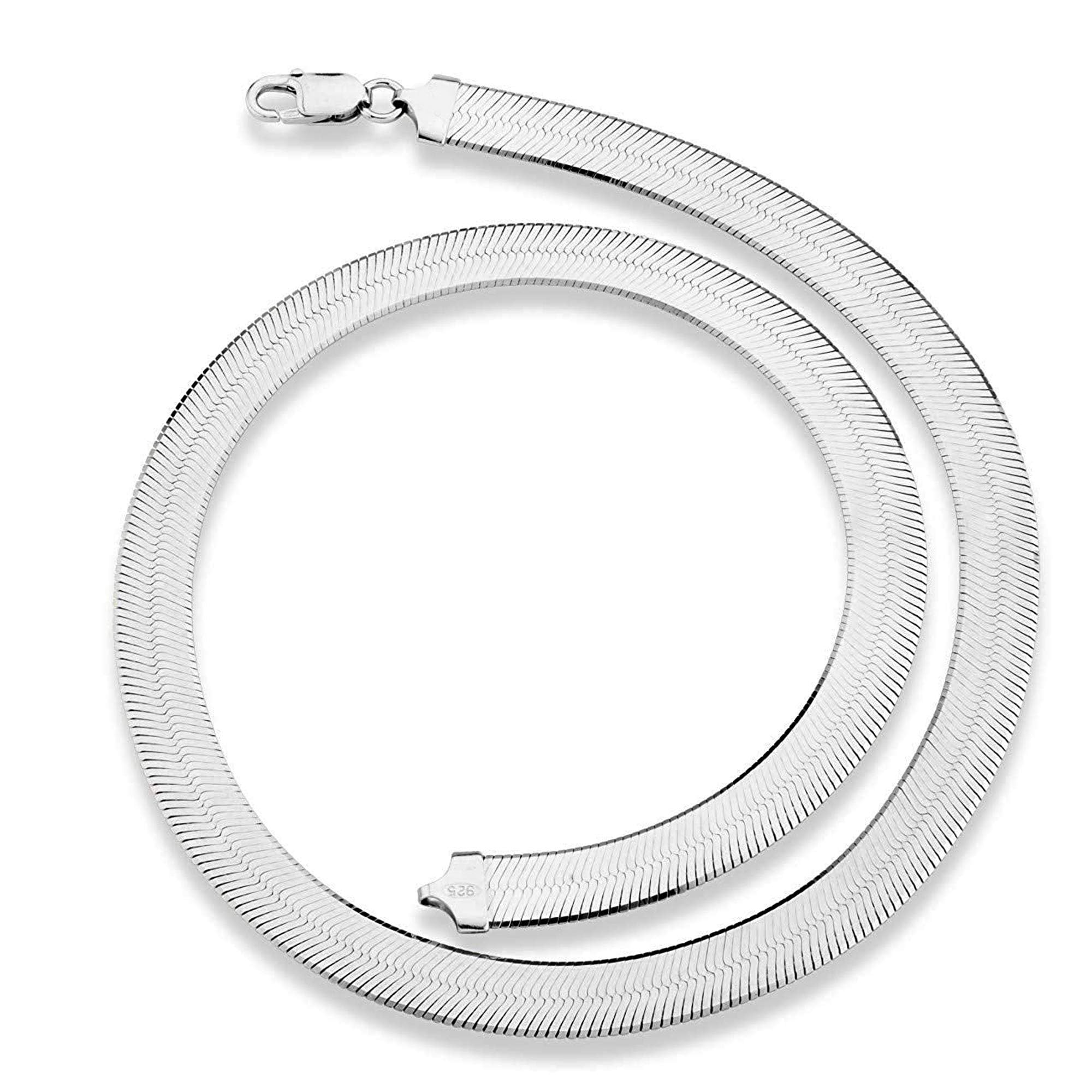 14K White Gold Herringbone Chain Necklace, 5mm Width - JewelryAffairs