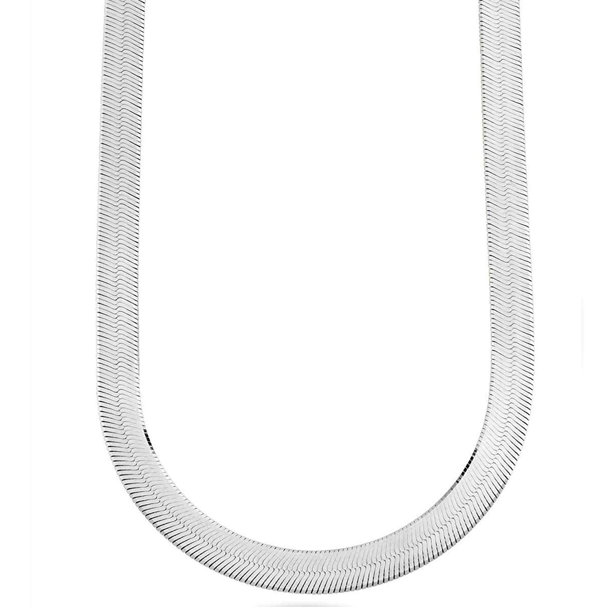 14K White Gold Herringbone Chain Necklace, 5mm Width - JewelryAffairs