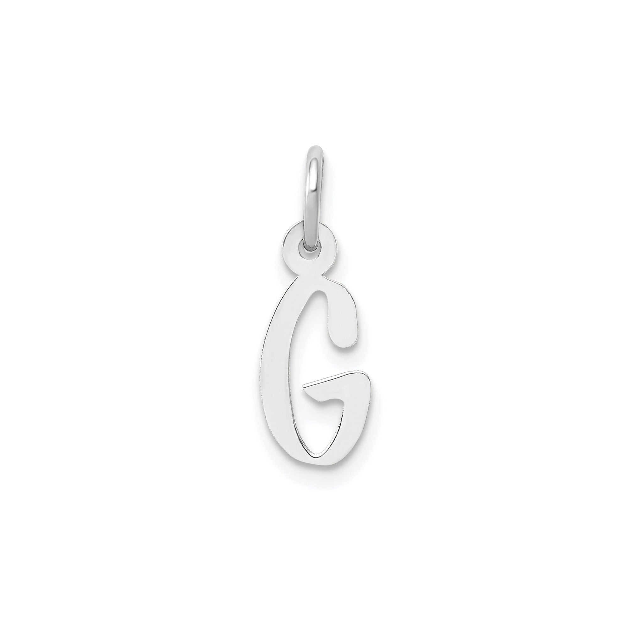 14K White Gold Initial Letter Pendant Charm, Block Style, 13mm x 6mm - JewelryAffairs