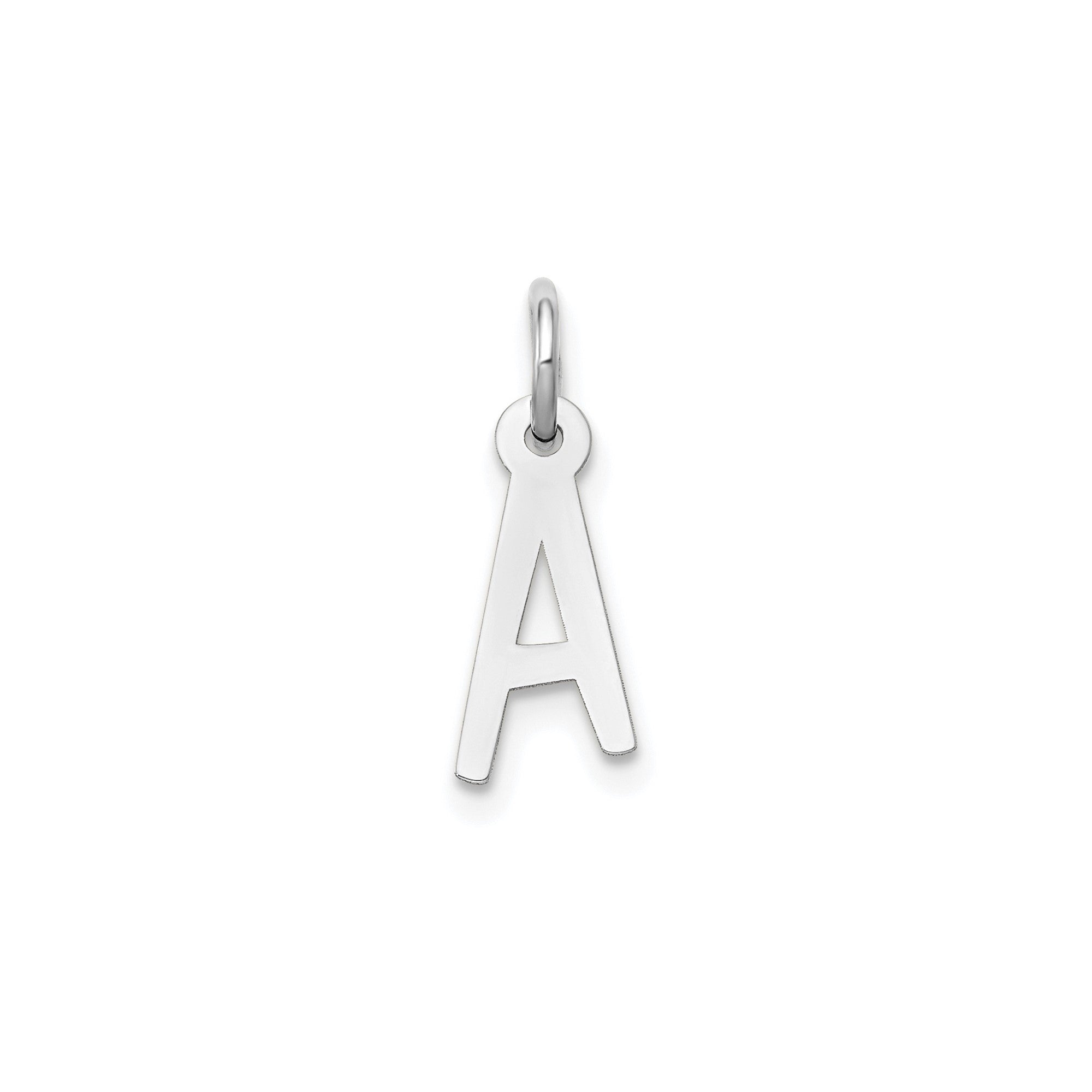 14K White Gold Initial Letter Pendant Charm, Block Style, 13mm x 6mm - JewelryAffairs
