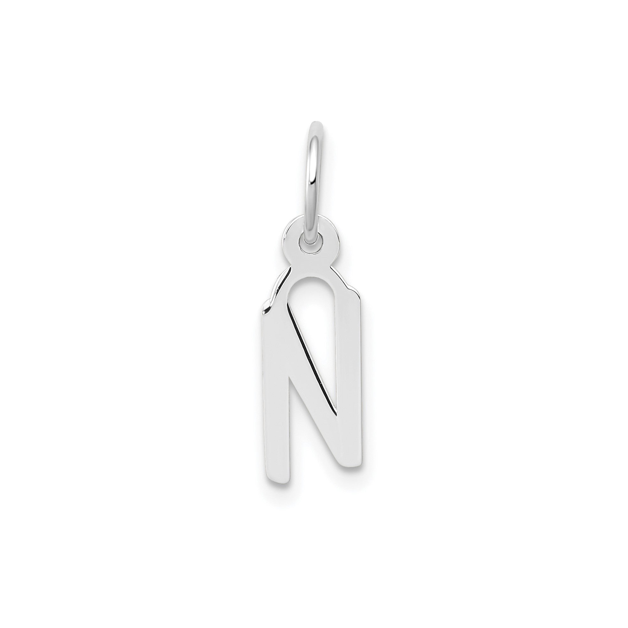 14K White Gold Initial Letter Pendant Charm, Block Style, 13mm x 6mm - JewelryAffairs