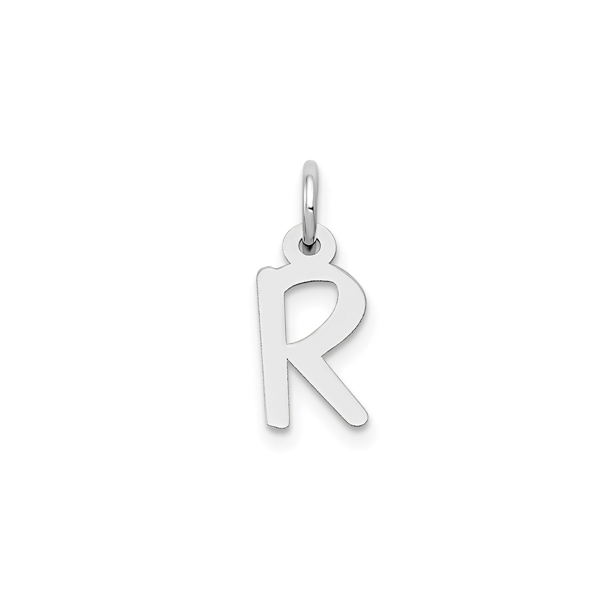 14K White Gold Initial Letter Pendant Charm, Block Style, 13mm x 6mm - JewelryAffairs