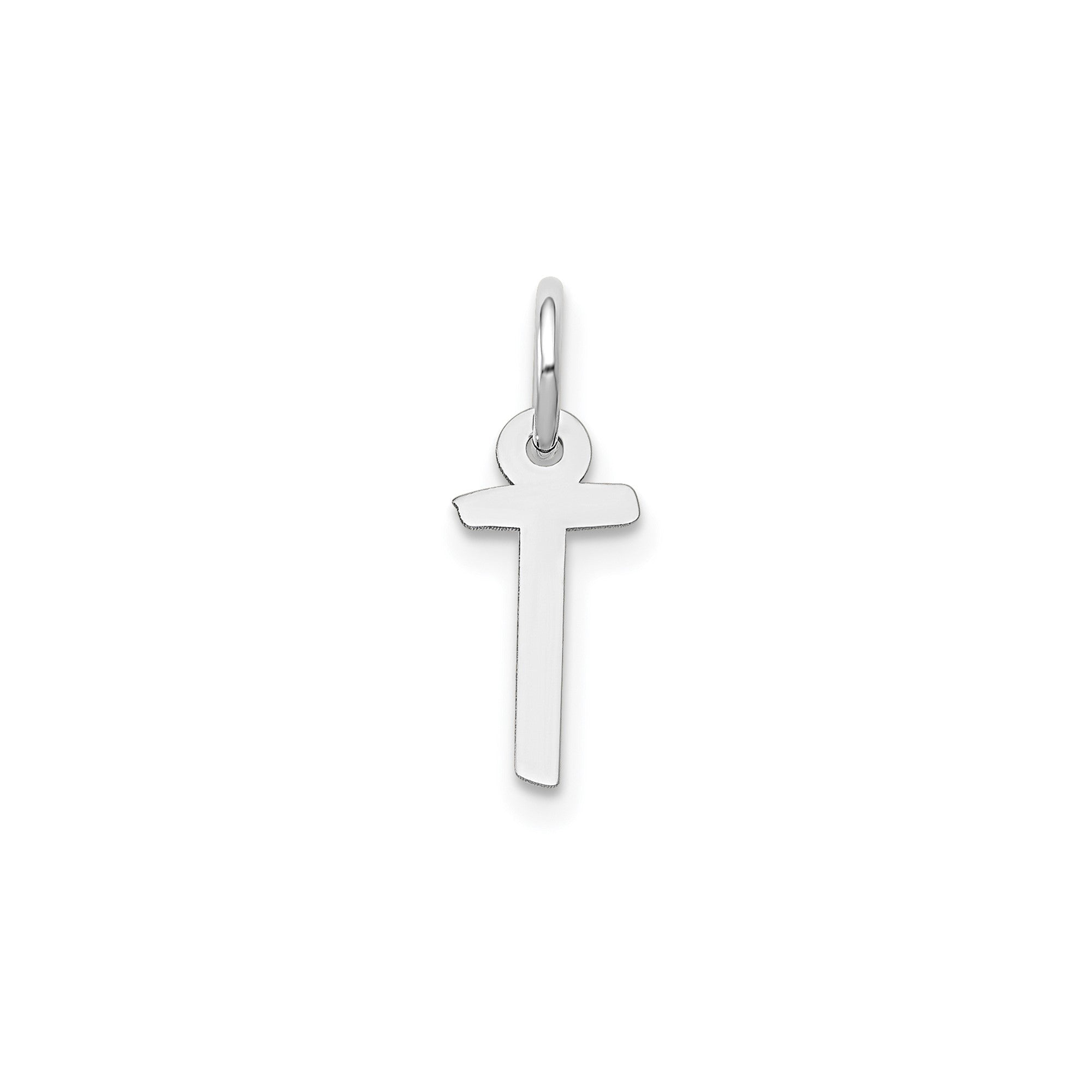 14K White Gold Initial Letter Pendant Charm, Block Style, 13mm x 6mm - JewelryAffairs