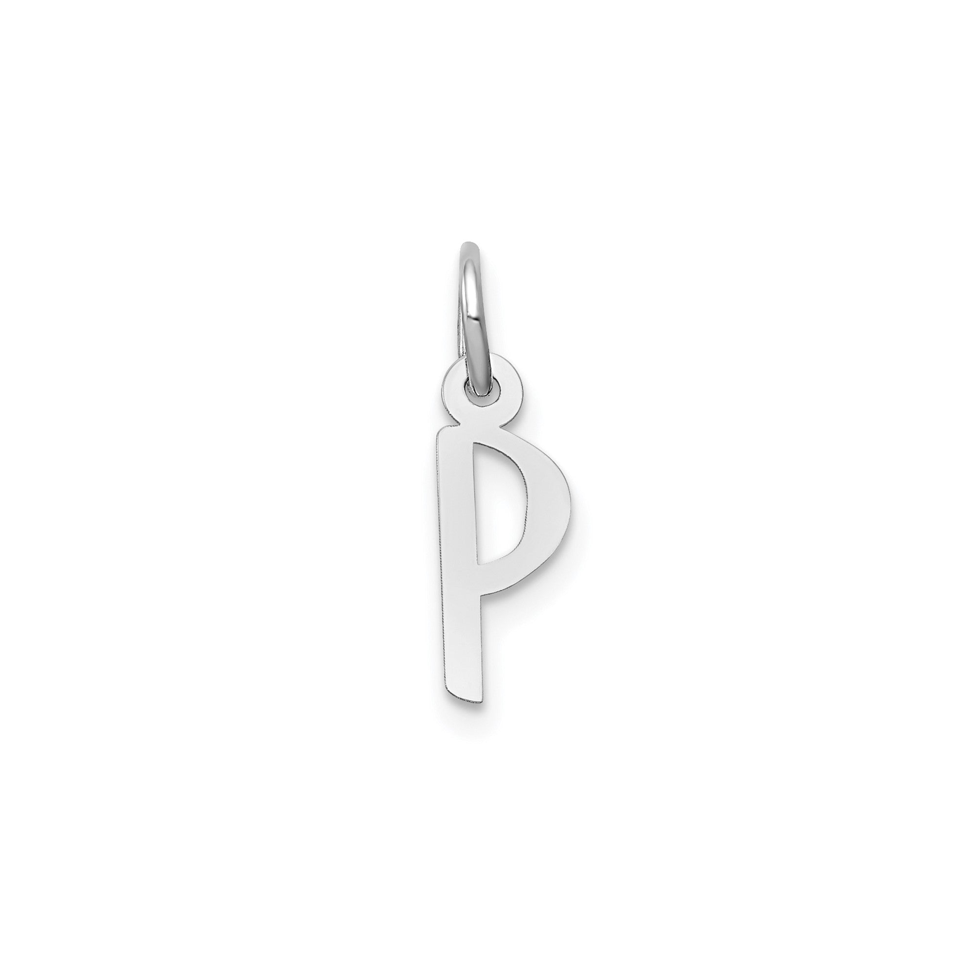 14K White Gold Initial Letter Pendant Charm, Block Style, 13mm x 6mm - JewelryAffairs