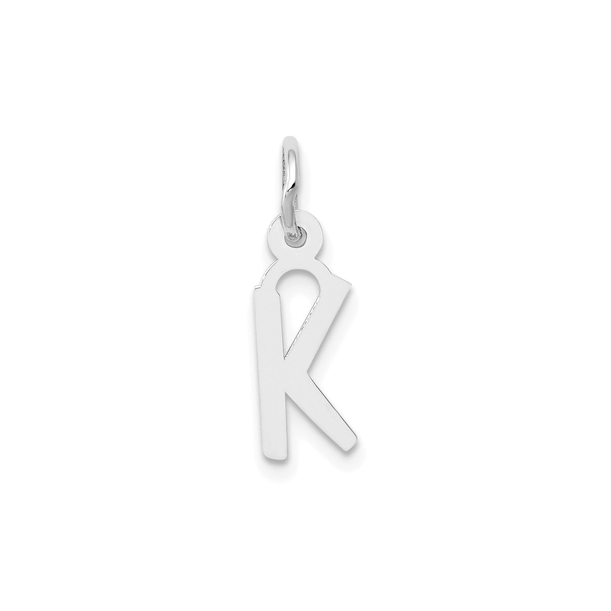 14K White Gold Initial Letter Pendant Charm, Block Style, 13mm x 6mm - JewelryAffairs