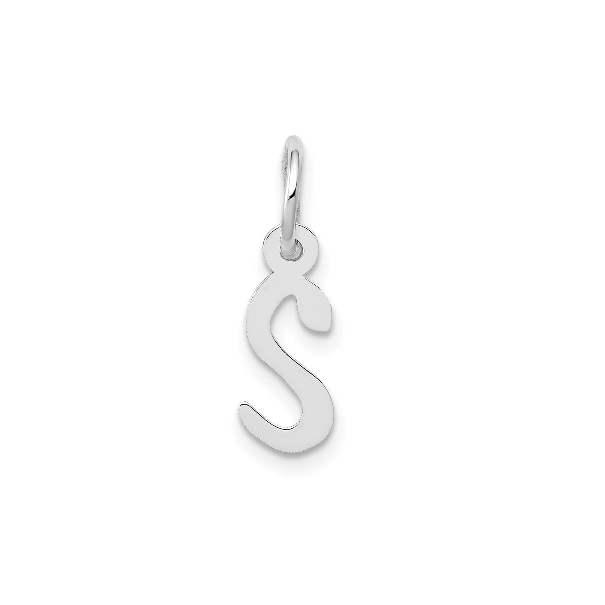 14K White Gold Initial Letter Pendant Charm, Block Style, 13mm x 6mm - JewelryAffairs